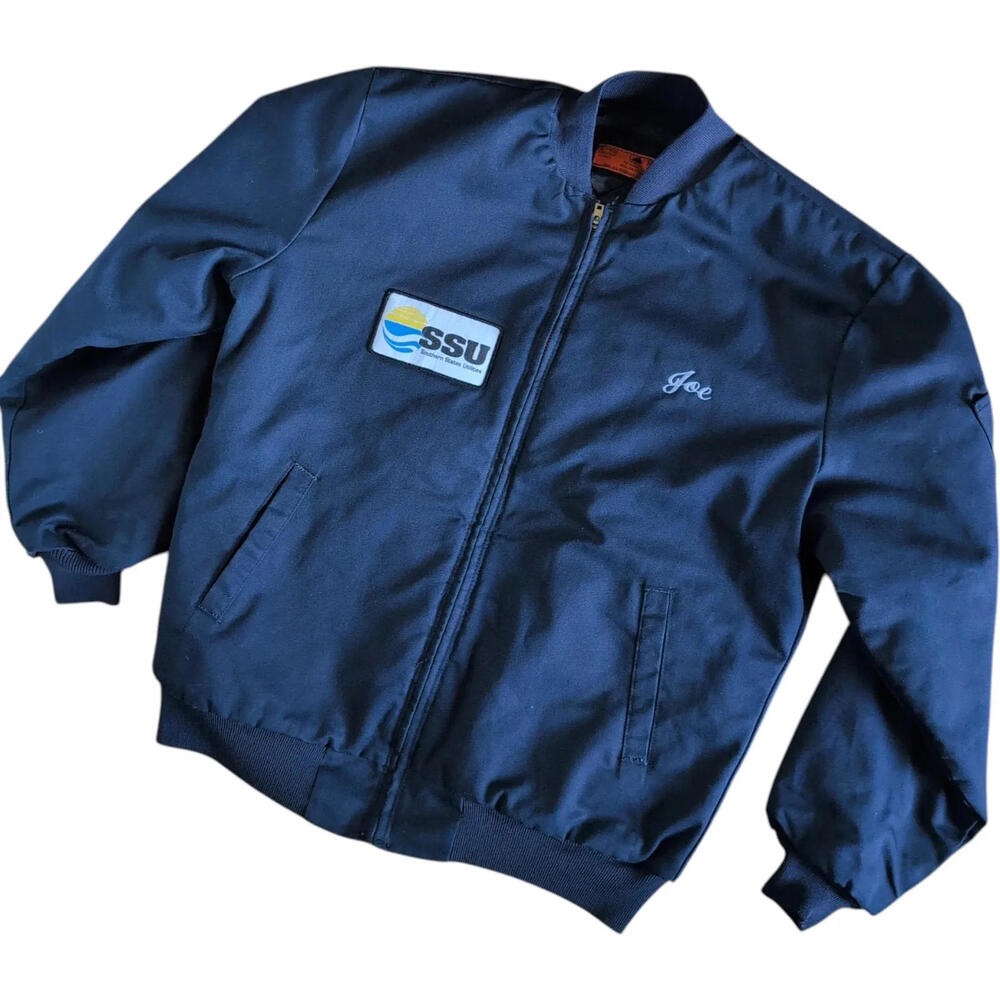 Red Kap Jacket Mens Large Navy Blue Quilted Lined SSU Workwear Bomber Made USA
